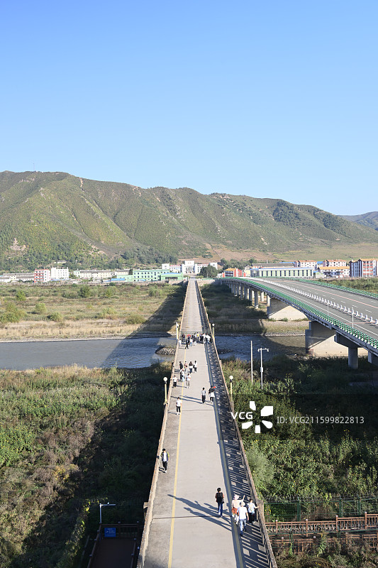 吉林延边图们朝鲜境内建筑景色图片素材