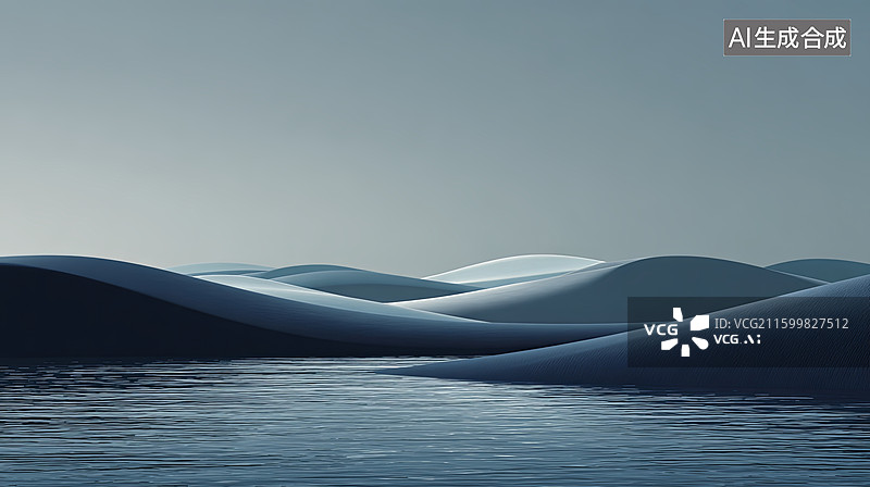 【AI数字艺术】雪丘与水面的静谧景象图片素材