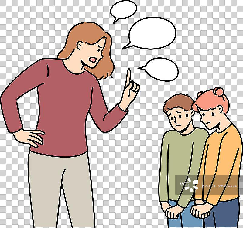 邪恶的继母正在斥责害怕的孩子们图片素材
