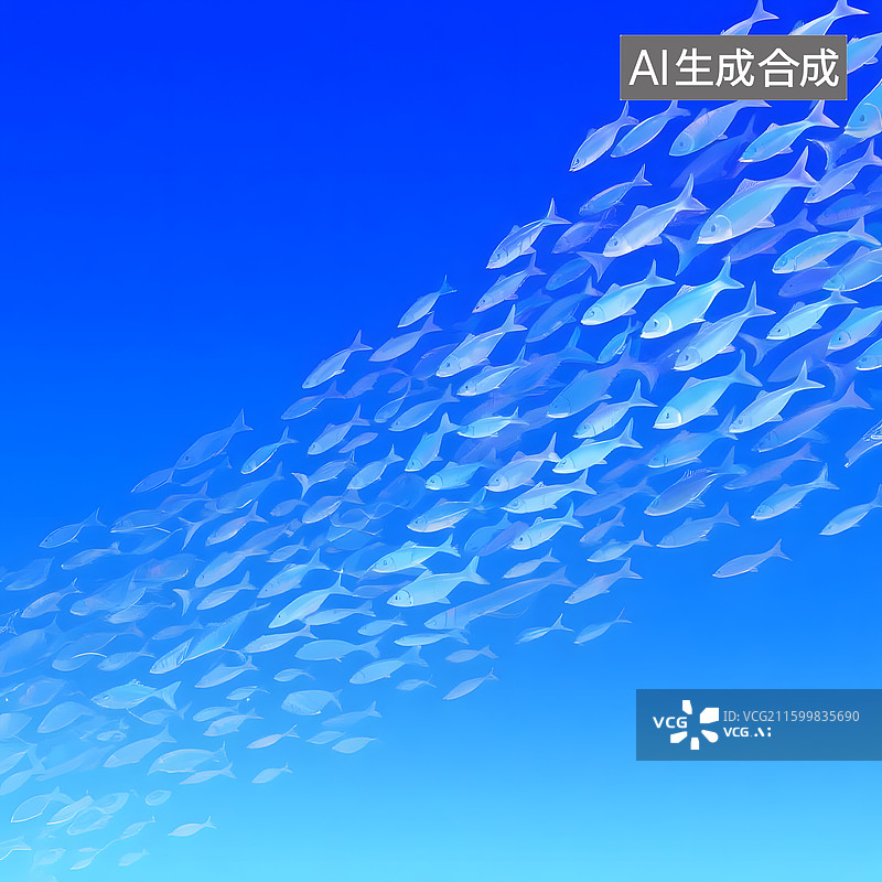 【AI数字艺术】庞大密集鱼群集体游动插画图片素材