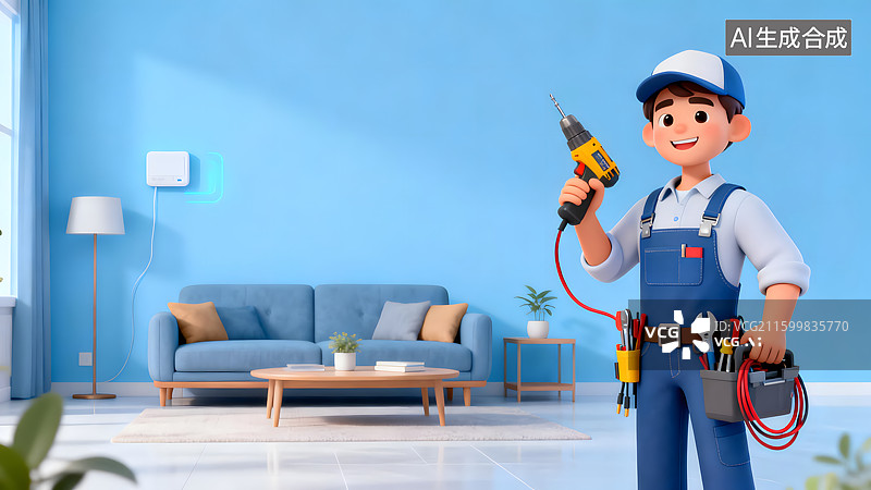 【AI数字艺术】身穿电工手持专业维修工具上门维修工图片素材