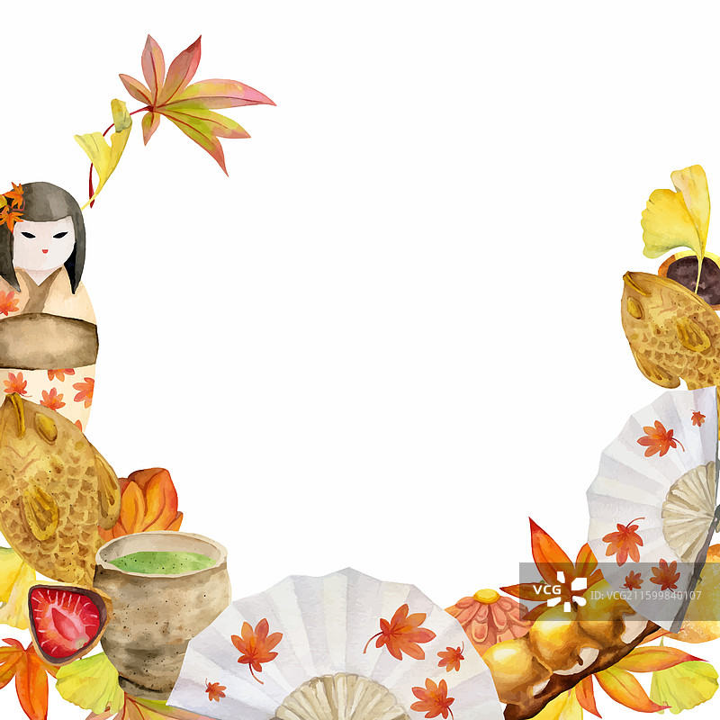 水彩手绘日式传统点心图片素材