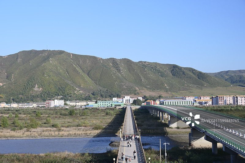 吉林延边图们朝鲜境内建筑景色图片素材
