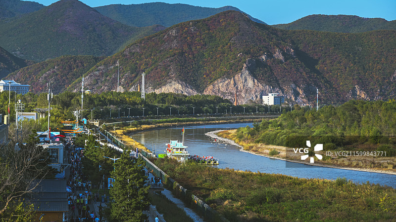 吉林延边图们朝鲜境内建筑景色图片素材