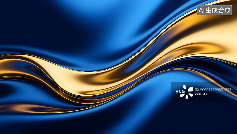 【AI数字艺术】抽象蓝金色纹理的科技感背景图片素材
