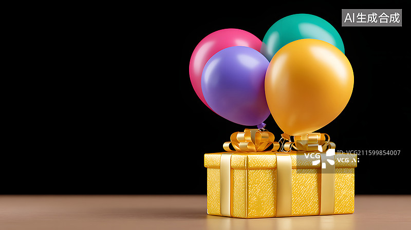 【AI数字艺术】节日气球礼盒的周年纪念日3D渲染图片素材