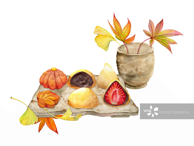 水彩手绘传统日式点心图片素材