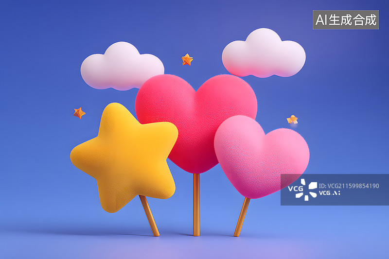 【AI数字艺术】爱心星光和梦幻气球的场景设计图片素材