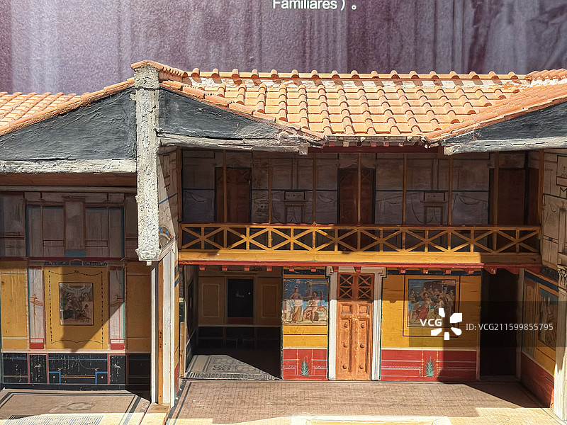 意大利那不勒斯国家考古博物馆藏公元1世纪庞贝古城悲剧诗人之家模型图片素材