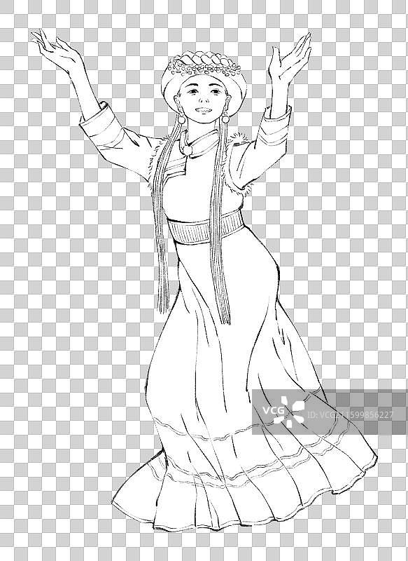 56民族，云南少数民族普米族，线稿。图片素材