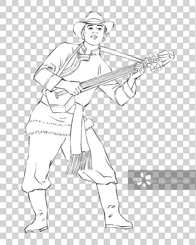 56民族，云南少数民族普米族，线稿。图片素材