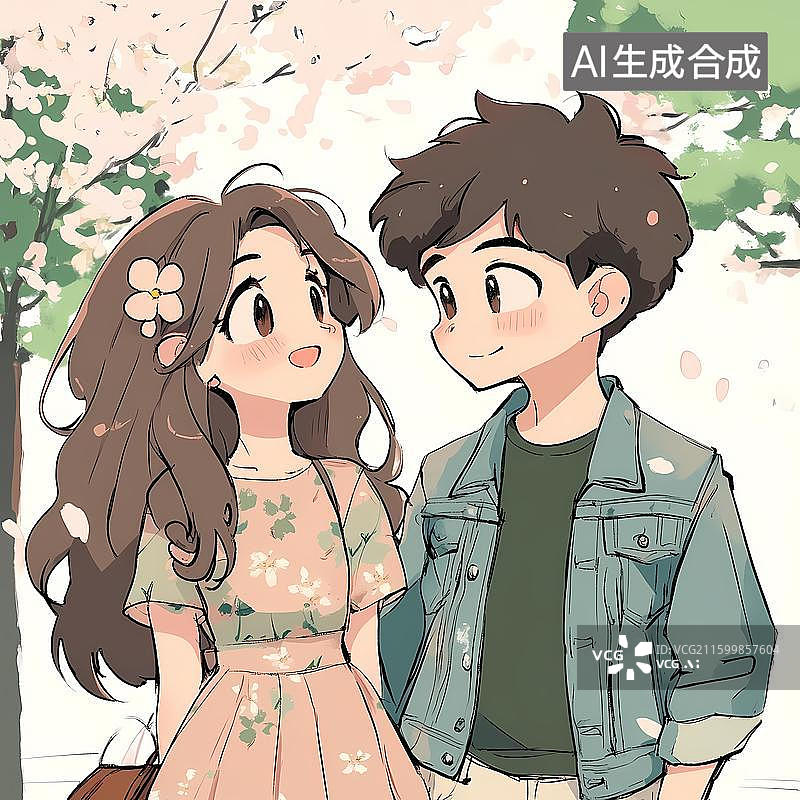 【AI数字艺术】国风卡通情侣插图图片素材