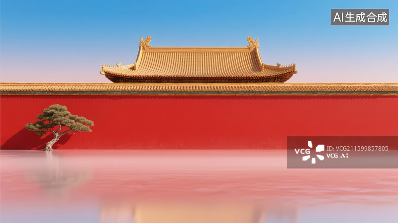【AI数字艺术】中国风宫殿红墙金瓦屋檐古建筑背景图片素材