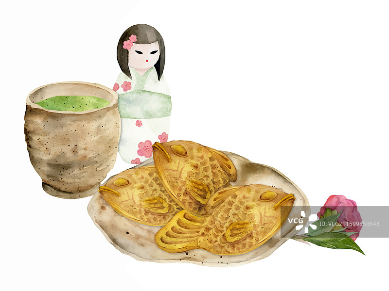 水彩手绘传统日式点心图片素材
