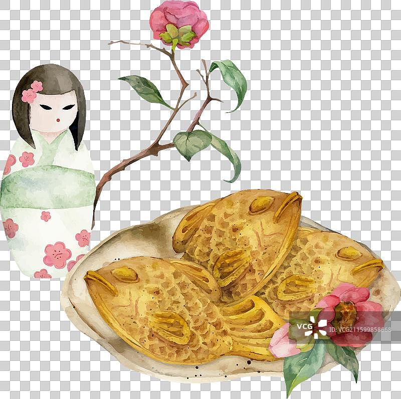 手绘水彩传统日式点心图片素材