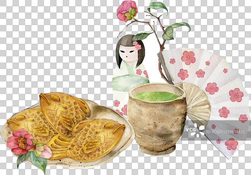 水彩手绘传统日式点心图片素材