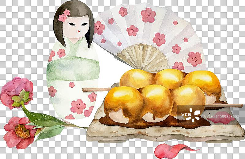 水彩手绘传统日式点心图片素材