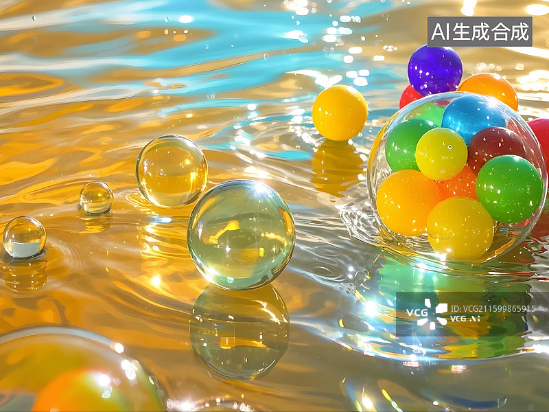 【AI数字艺术】有光泽的3D彩色玻璃球收集图片素材