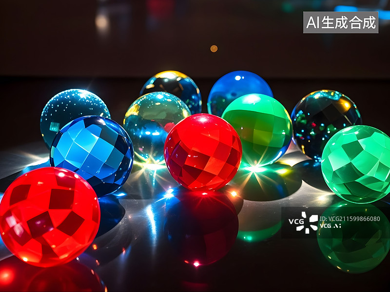 【AI数字艺术】有光泽的3D彩色玻璃球收集图片素材
