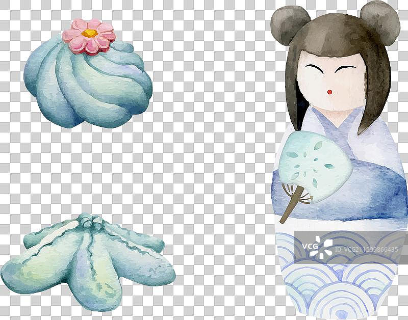 水彩手绘传统日式点心图片素材