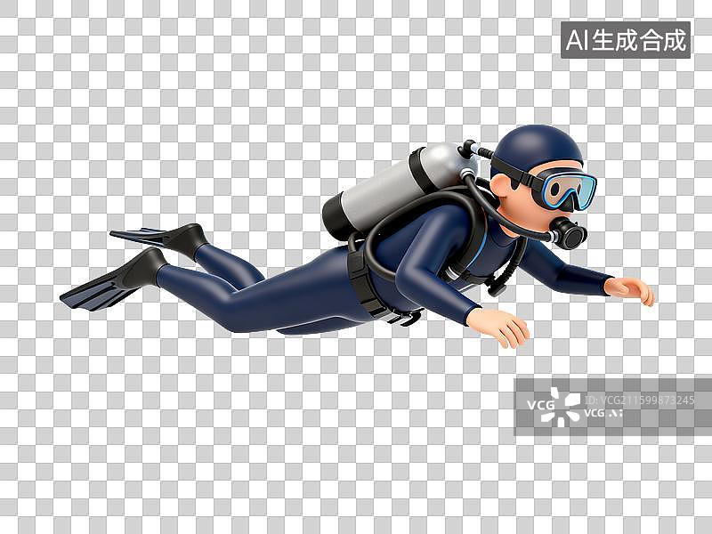 【AI数字艺术】3D绘制的潜水员水下游泳图图片素材