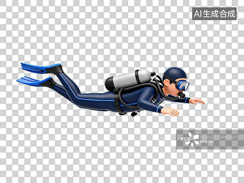 【AI数字艺术】3D绘制的潜水员水下游泳图图片素材