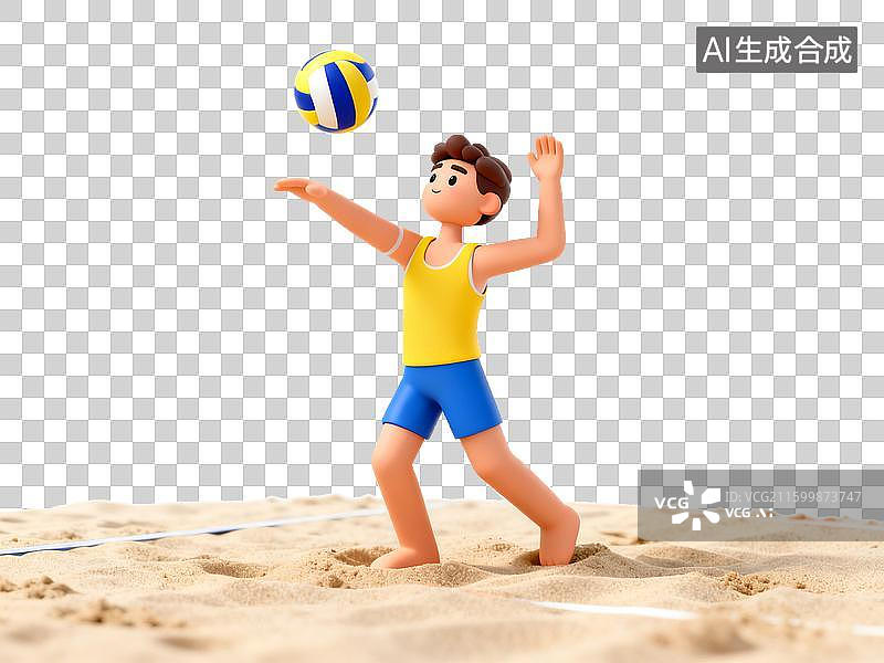 【AI数字艺术】沙滩上打排球的男子图片素材