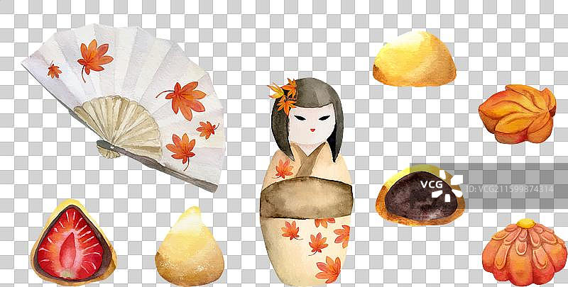 水彩手绘传统日式图案集合图片素材