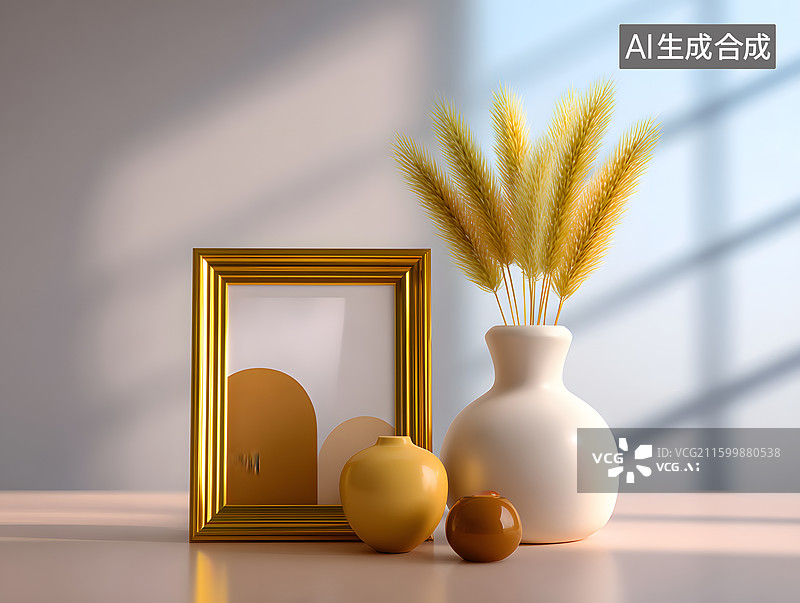 【AI数字艺术】现代简约室内客厅装饰的三维背景图片素材