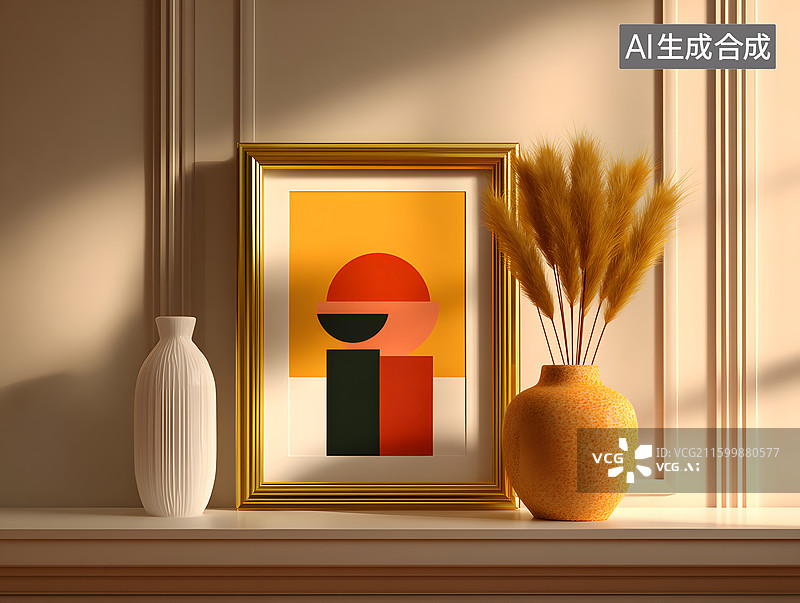 【AI数字艺术】现代简约室内客厅装饰的三维背景图片素材