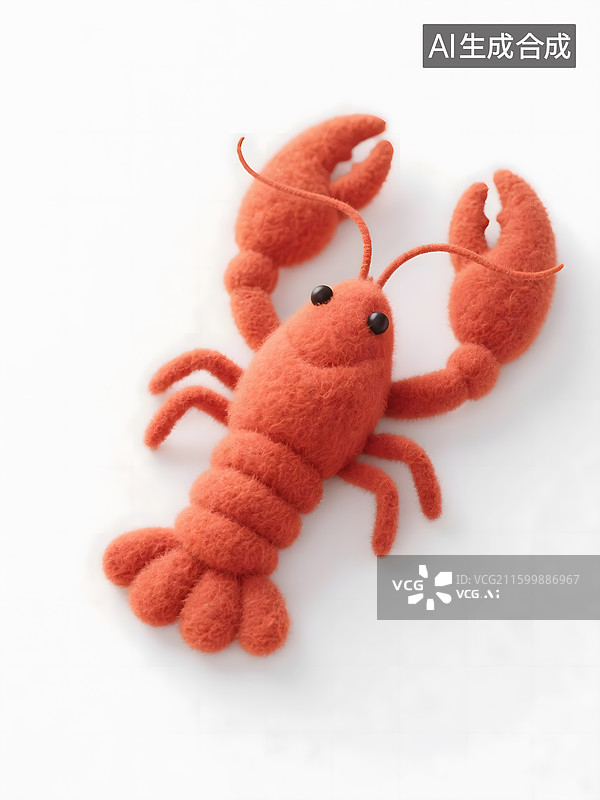 【AI数字艺术】AIGC：3D卡通羊毛毡风格小龙虾图片素材