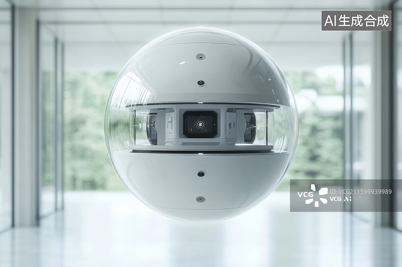 【AI数字艺术】悬浮的球形监控摄像头图片素材