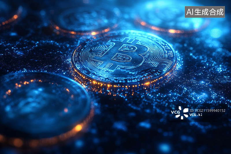 【AI数字艺术】比特币数字货币特写图片素材
