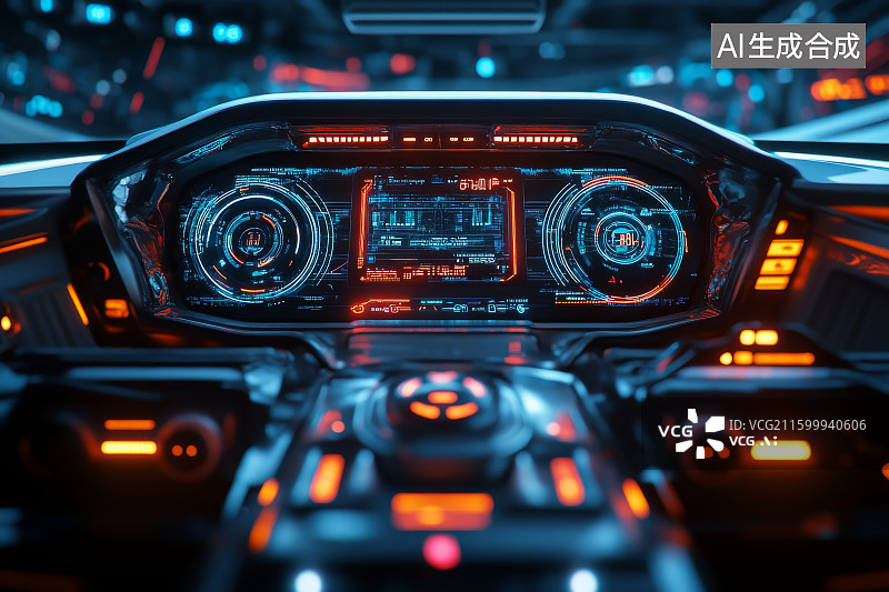 【AI数字艺术】未来科技驾驶舱仪表盘图片素材