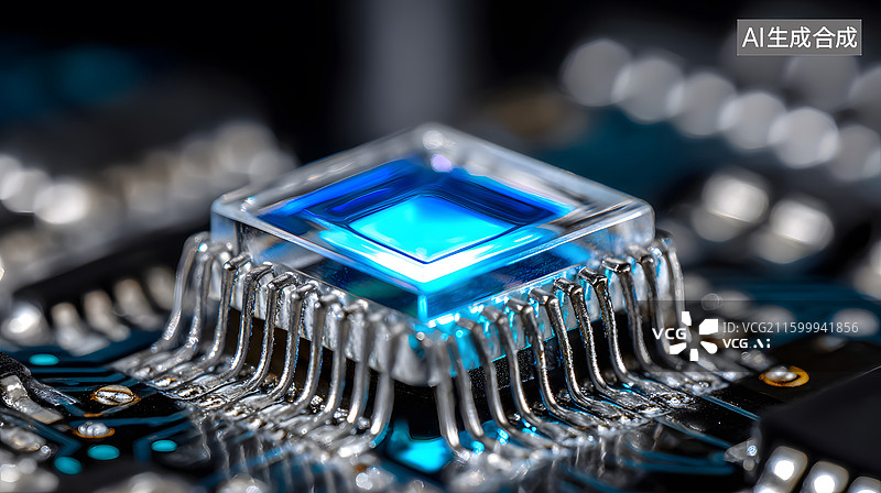 【AI数字艺术】发光芯片特写展现科技魅力图片素材