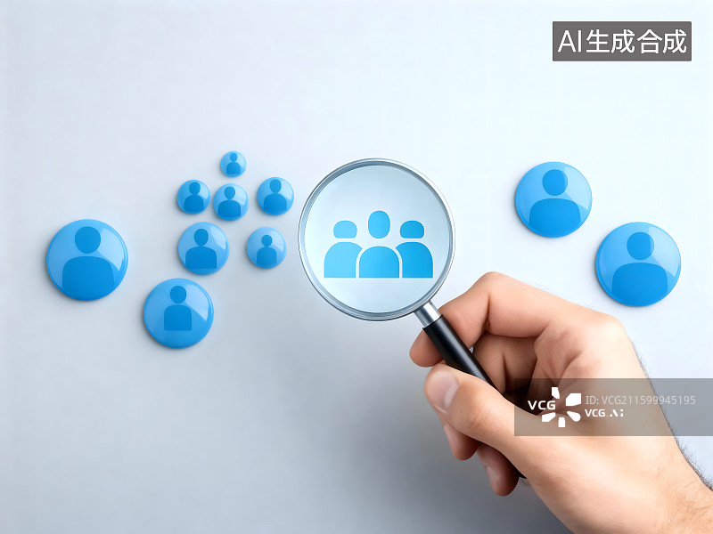 【AI数字艺术】人物图标放大镜选中人物，HR浏览概念图图片素材