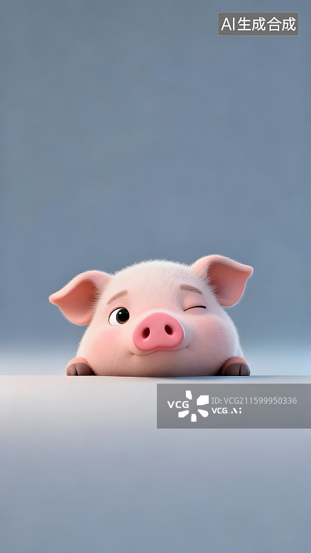 【AI数字艺术】可爱卡通小猪单眼俏皮眨眼壁纸图片素材