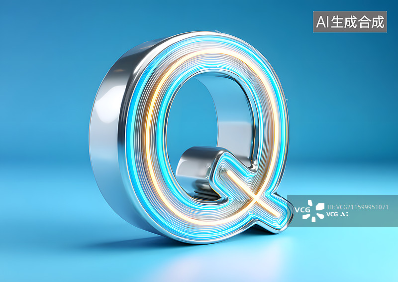 【AI数字艺术】金属发光艺术字英语字母Q图片素材