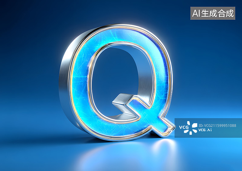 【AI数字艺术】金属发光艺术字英语字母Q图片素材