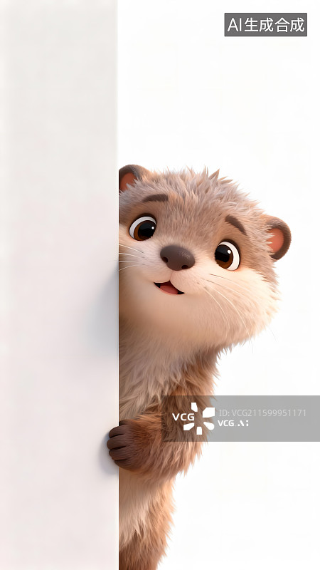 【AI数字艺术】可爱小动物从白板后偷看图片素材