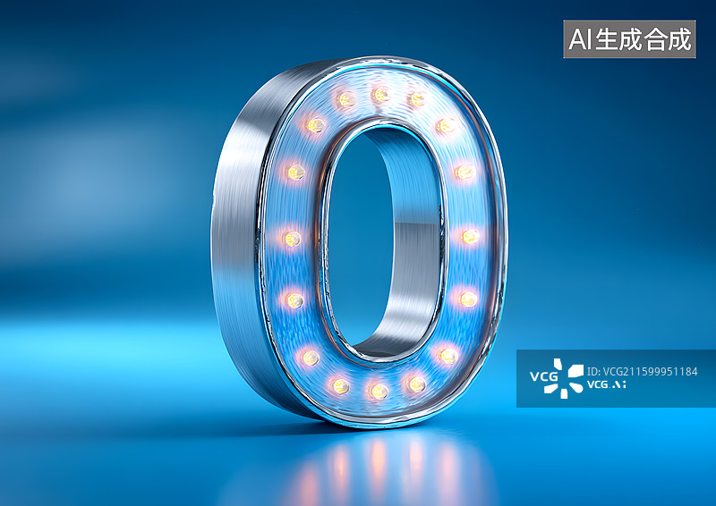 【AI数字艺术】金属发光艺术字英语字母O图片素材