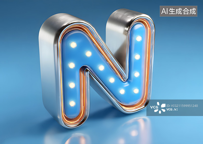 【AI数字艺术】金属发光艺术字英语字母N图片素材
