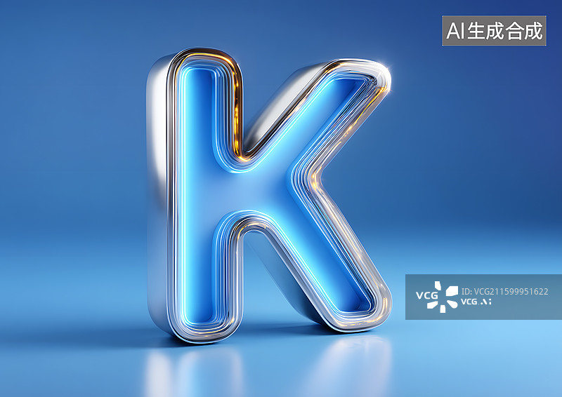 【AI数字艺术】金属发光艺术字英语字母K图片素材