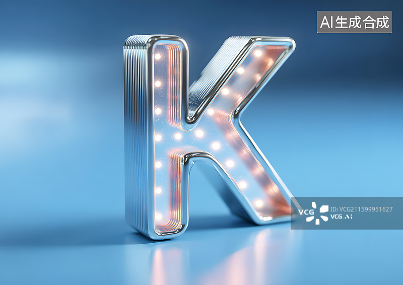 【AI数字艺术】金属发光艺术字英语字母K图片素材