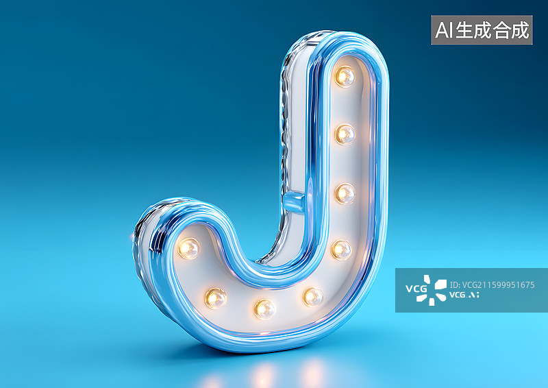 【AI数字艺术】金属发光艺术字英语字母J图片素材