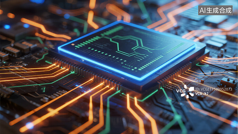【AI数字艺术】科技之心：未来芯片的微光图片素材