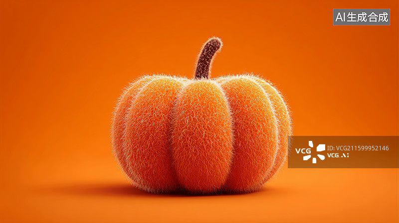 【AI数字艺术】3D超可爱南瓜毛绒玩具万圣节装饰橙色背景图片素材