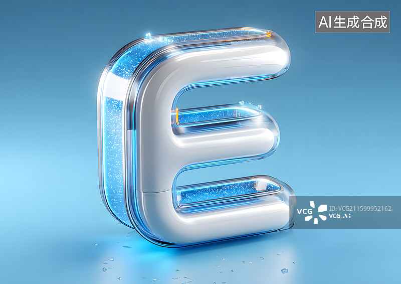 【AI数字艺术】金属发光艺术字英语字母E图片素材