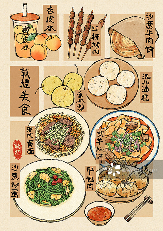 甘肃敦煌美食插画图片素材