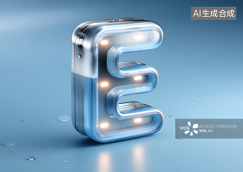 【AI数字艺术】金属发光艺术字英语字母E图片素材